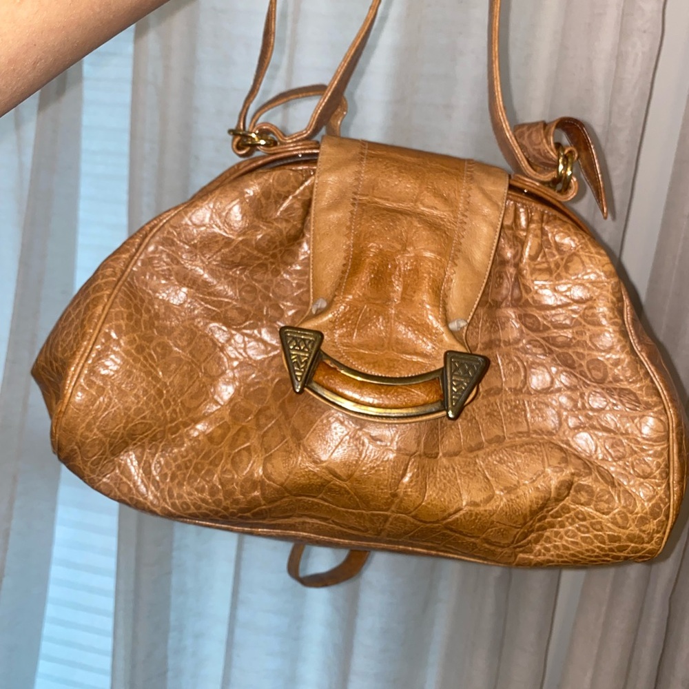 VTG | CROC EMBOSSED LEATHER TOP HANDLE OR CROSSBODY BAG